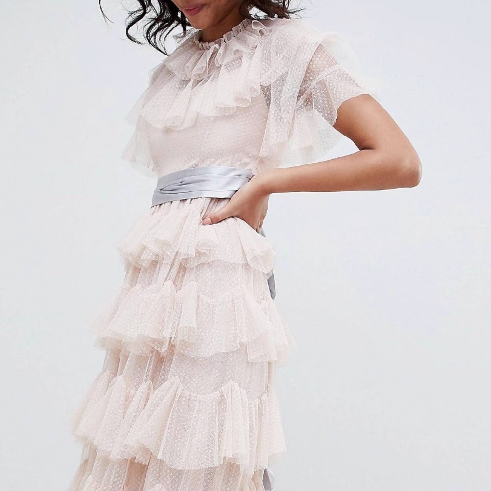 Blush Rose Pink Tired Maxi Tulle Gown Dress